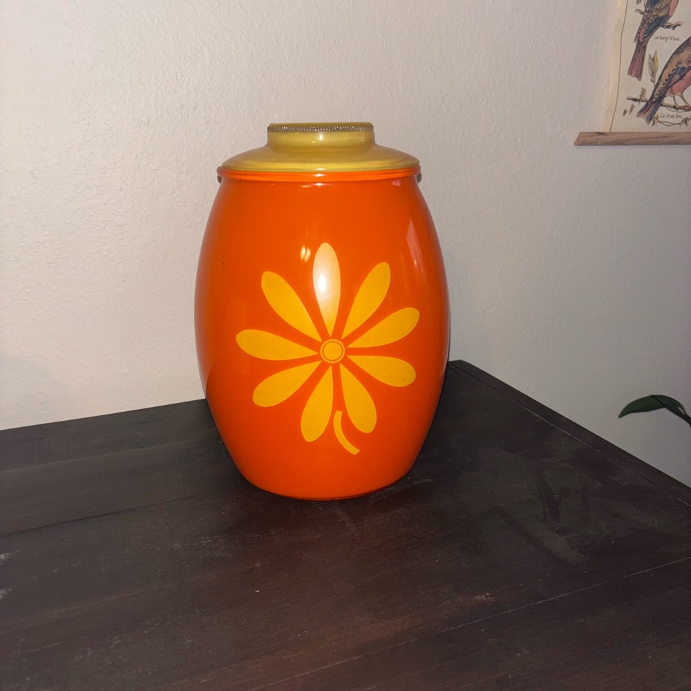 Retro 1960s Orange Flower Canister